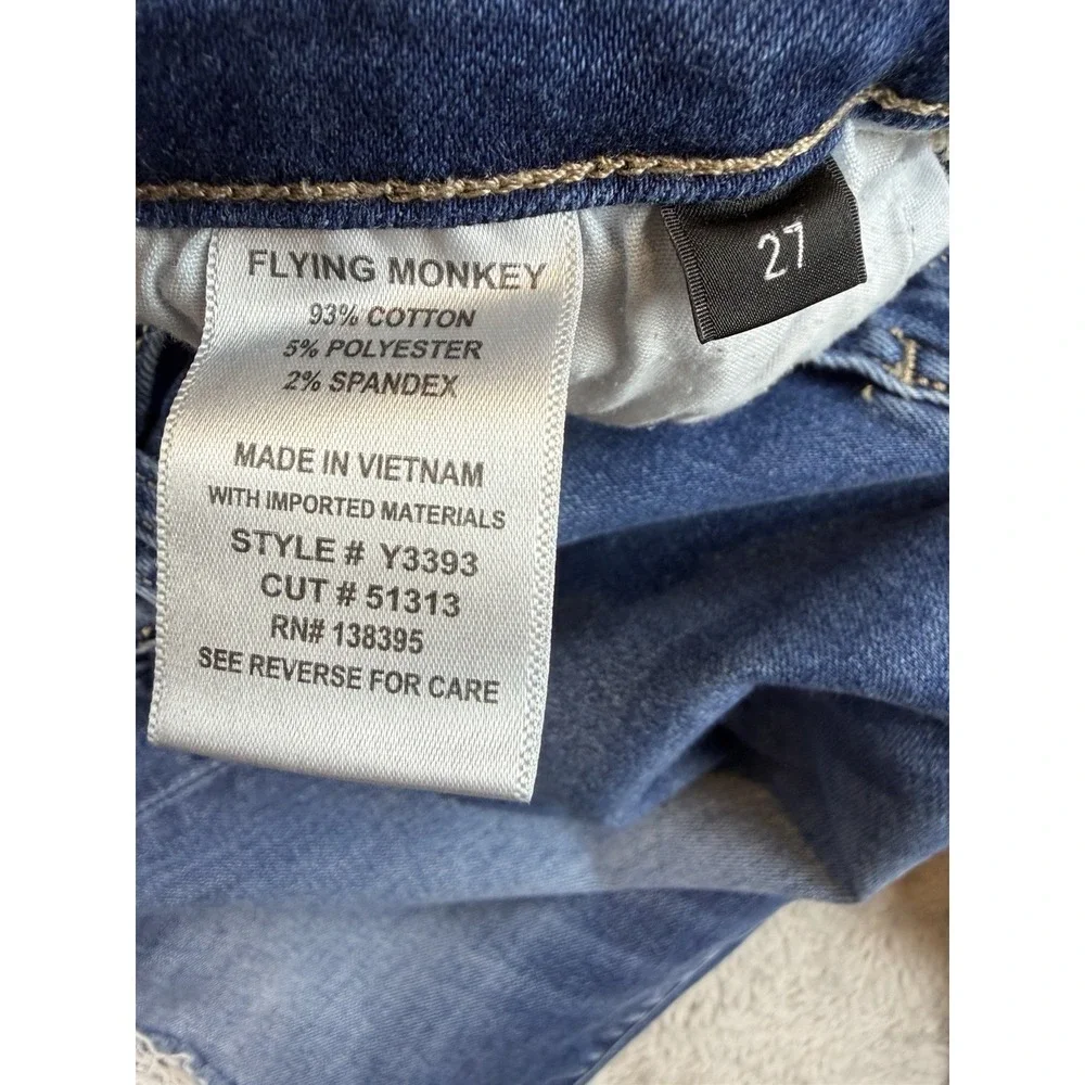 Flying‎ Monkey Jeans Womens 27 Blue Straight Leg Raw Hem Stretch Distressed